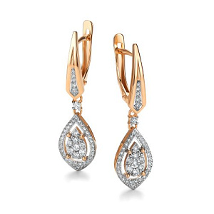 Серьги с английским замком из красного золота с бриллиантами