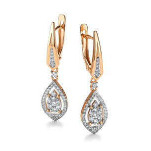 Серьги с английским замком из красного золота с бриллиантом