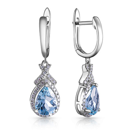 Серьги с английским замком из белого золота с бриллиантами