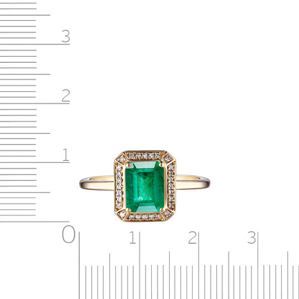 Кольцо из желтого золота с изумрудом и бриллиантами