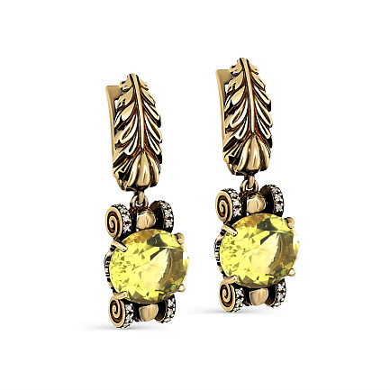 Серьги с английским замком из желтого золота с бриллиантами