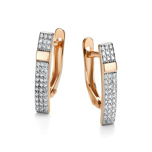 Серьги с английским замком из красного золота с бриллиантом