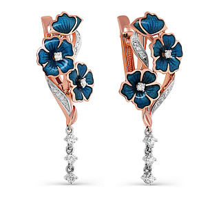 Серьги с английским замком из красного золота с бриллиантами