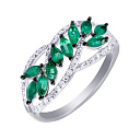 Кольцо из белого золота с бриллиантами, изумрудами