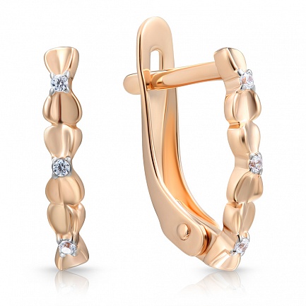 Серьги с английским замком из красного золота с фианитом