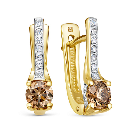 Серьги с английским замком из желтого золота с бриллиантами