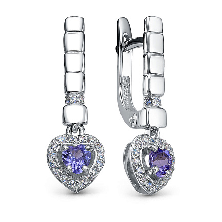 Серьги из белого золота с бриллиантами, танзанитами