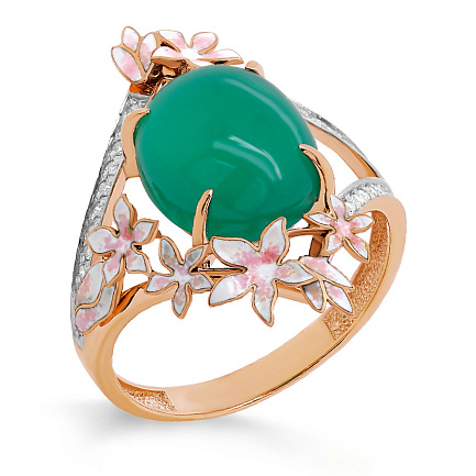 Кольцо из красного золота с бриллиантом, ониксом