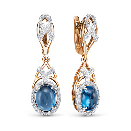 Серьги из комбинированного золота с бриллиантами, топазами