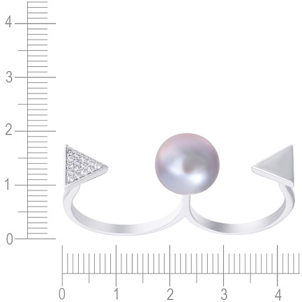 Кольцо из серебра с жемчугом, фианитом