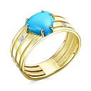 Кольцо из желтого золота с бриллиантами, бирюзой
