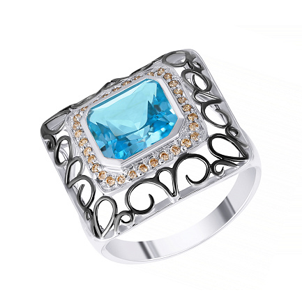 Кольцо из белого золота с бриллиантами, топазом