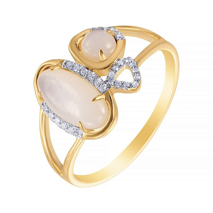 Кольцо из желтого золота с бриллиантами, перламутром