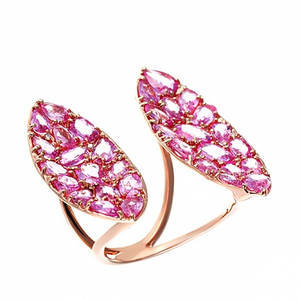 Кольцо из красного золота с бриллиантами, сапфирами