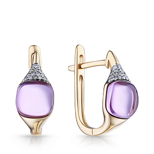 Серьги с английским замком из желтого золота с бриллиантом