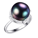 Кольцо из серебра с жемчугом, фианитами