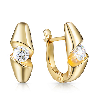 Серьги с английским замком из желтого золота с бриллиантами