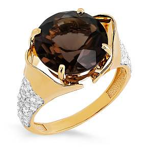Кольцо из желтого золота с бриллиантами, раухтопазом