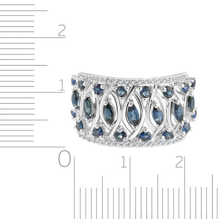 Кольцо из белого золота с бриллиантами, сапфирами