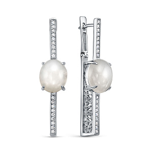 Серьги с английским замком из серебра с лунным камнем