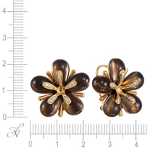 Серьги из желтого золота с бриллиантами, раухтопазами