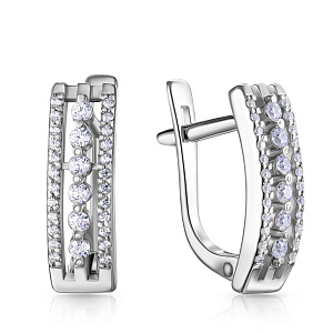 Серьги с английским замком из серебра с фианитом