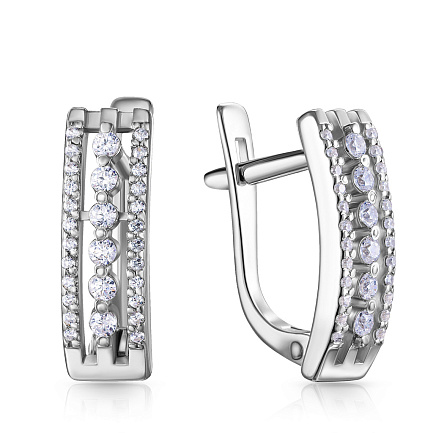 Серьги с английским замком из серебра с фианитом