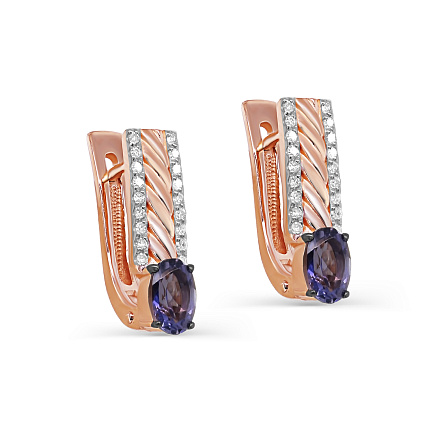 Серьги с английским замком из красного золота с бриллиантами