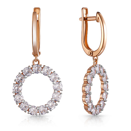 Серьги с английским замком из красного золота с фианитом