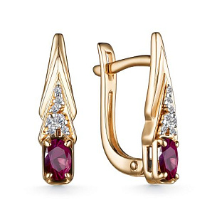 Серьги с английским замком из красного золота с бриллиантом