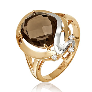 Кольцо из комбинированного золота с бриллиантами, раухтопазом