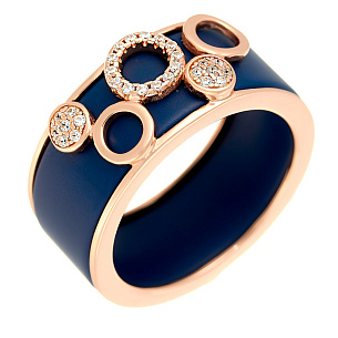 Серебряное кольцо с фианитами и керамикой