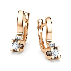 Серьги с английским замком из красного золота с бриллиантом