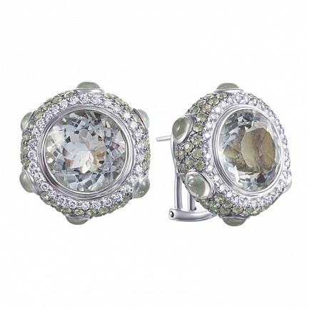 Серьги из белого золота с бриллиантами, сапфирами