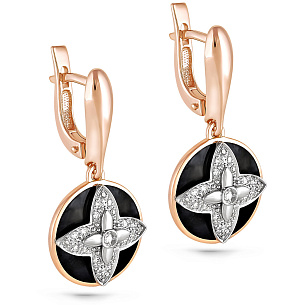 Серьги с английским замком из красного золота с бриллиантом