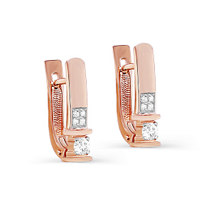 Серьги с английским замком из красного золота с бриллиантами