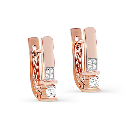 Серьги с английским замком из красного золота с бриллиантами