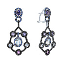 Серьги из белого золота с аквамаринами, аметистами