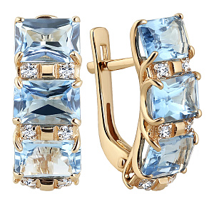 Серьги с английским замком из красного золота с топазом