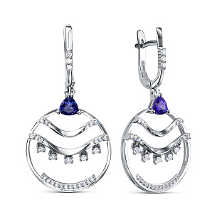 Серьги из белого золота с бриллиантами и танзанитами