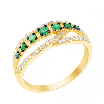Кольцо из желтого золота с бриллиантами, изумрудами