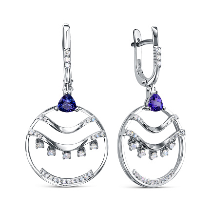 Серьги из белого золота с бриллиантами, танзанитами