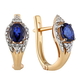 Серьги с английским замком из красного золота с сапфиром