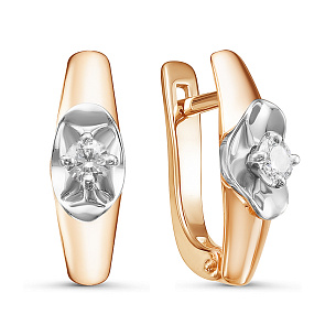 Серьги с английским замком из красного золота с бриллиантом