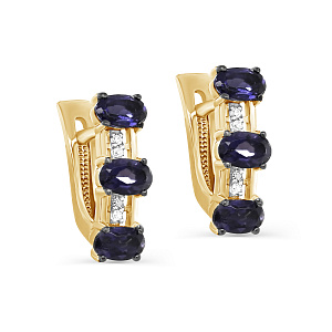 Серьги с английским замком из желтого золота с бриллиантами