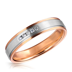 Кольцо обручальное из красного золота с бриллиантами