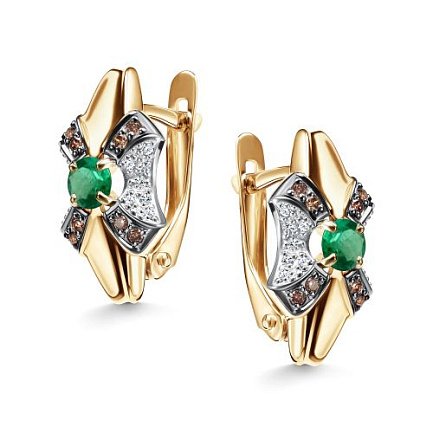 Серьги с английским замком из желтого золота с бриллиантами