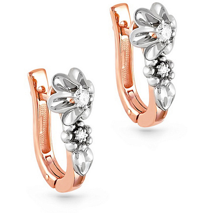 Серьги с английским замком из красного золота с бриллиантами