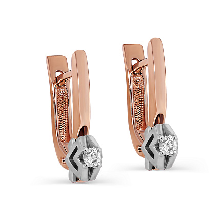 Серьги с английским замком из красного золота с бриллиантами