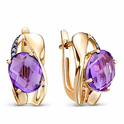 Серьги из красного золота с аметистами, сапфирами